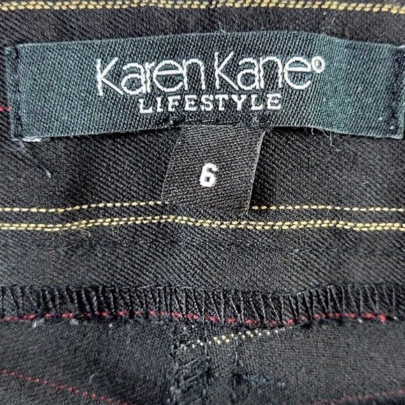 Karen Kane Bootcut Pants Size 6 Black Gold Red Pinstripe Zip Front Pockets 30X31 - Picture 4 of 8